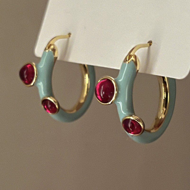 Vintage French & Red Crystal Geometric Earrings